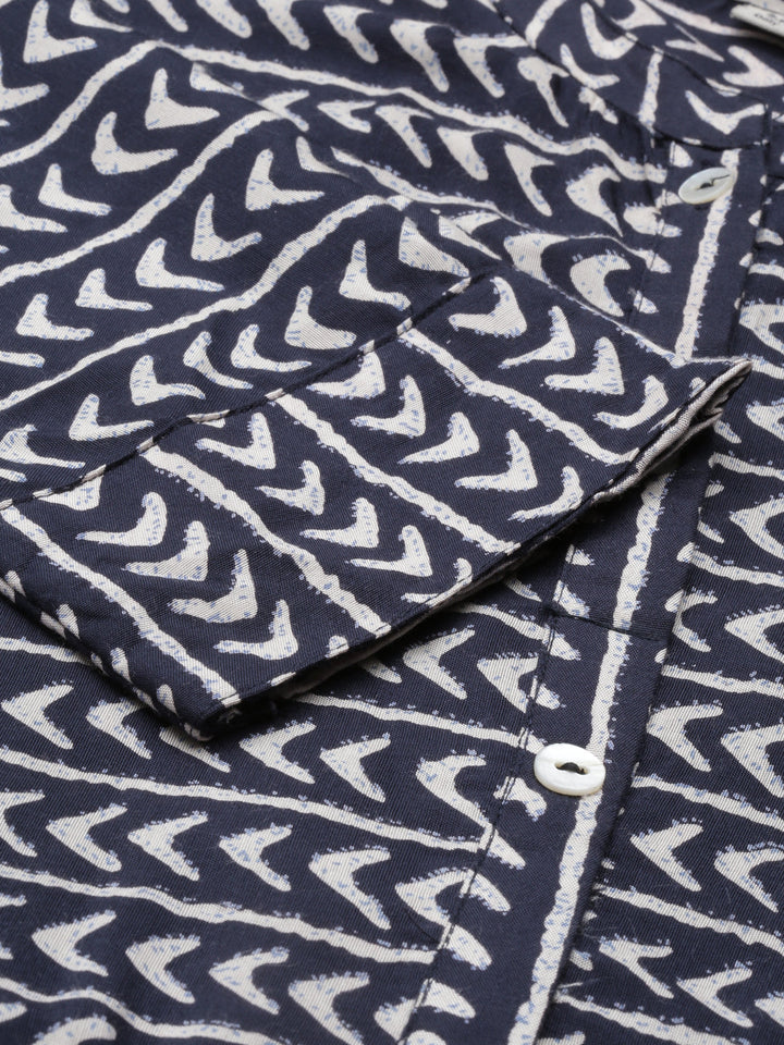 Neerus Blue Rayon Printed Anarkali Kurti - detail view 4