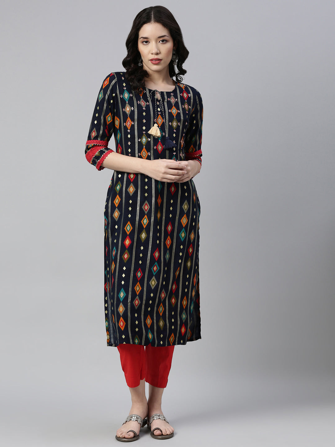 Neerus Blue Rayon Embellished Kurta - detail view 4