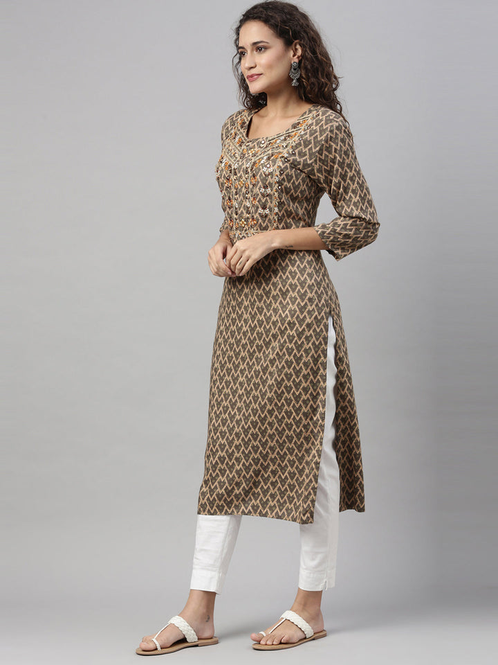 Neerus Green rayon hand embroidered kurta - back view