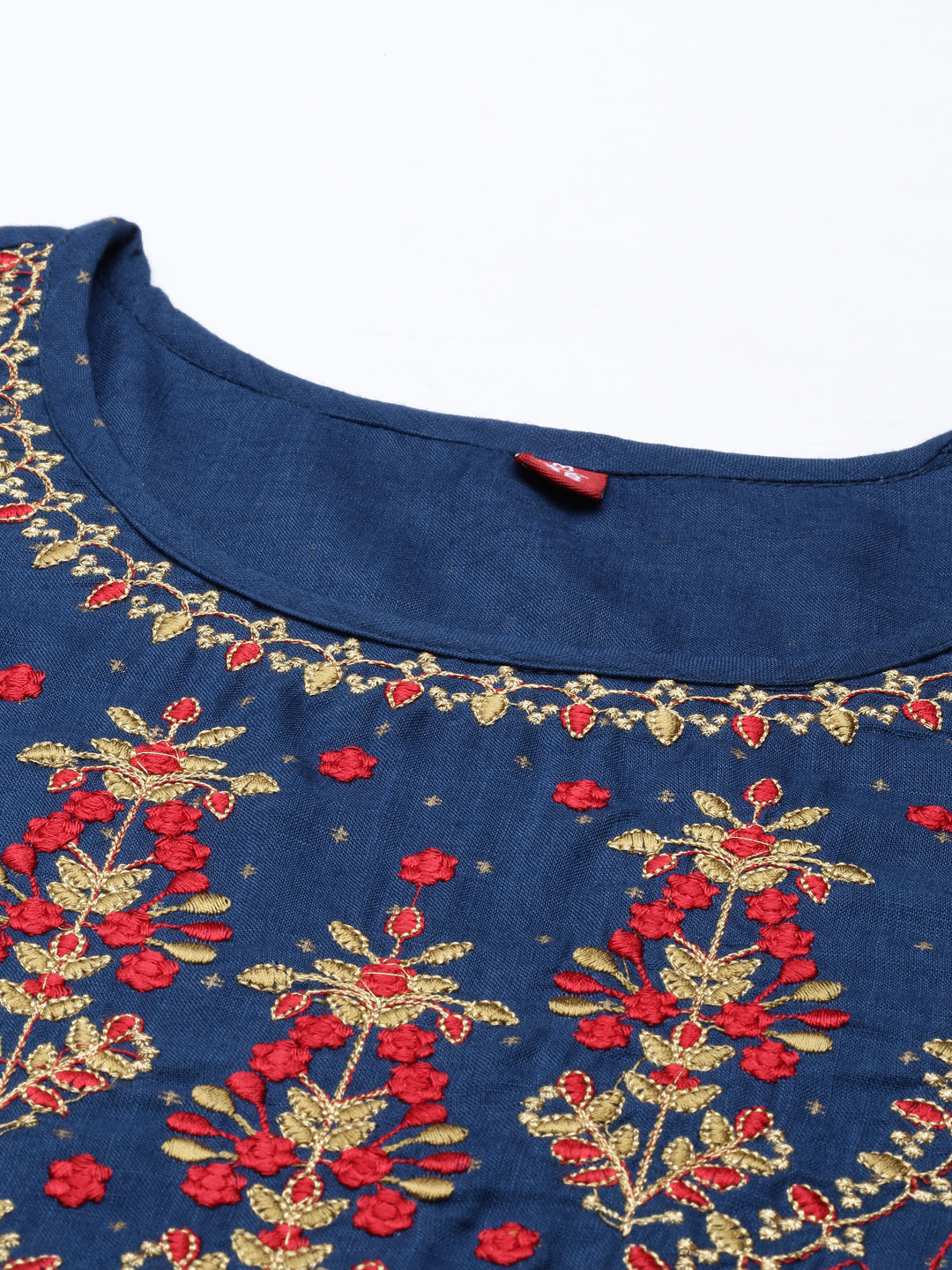 Neerus Blue rayon embroidered straight kurti - detail view 2