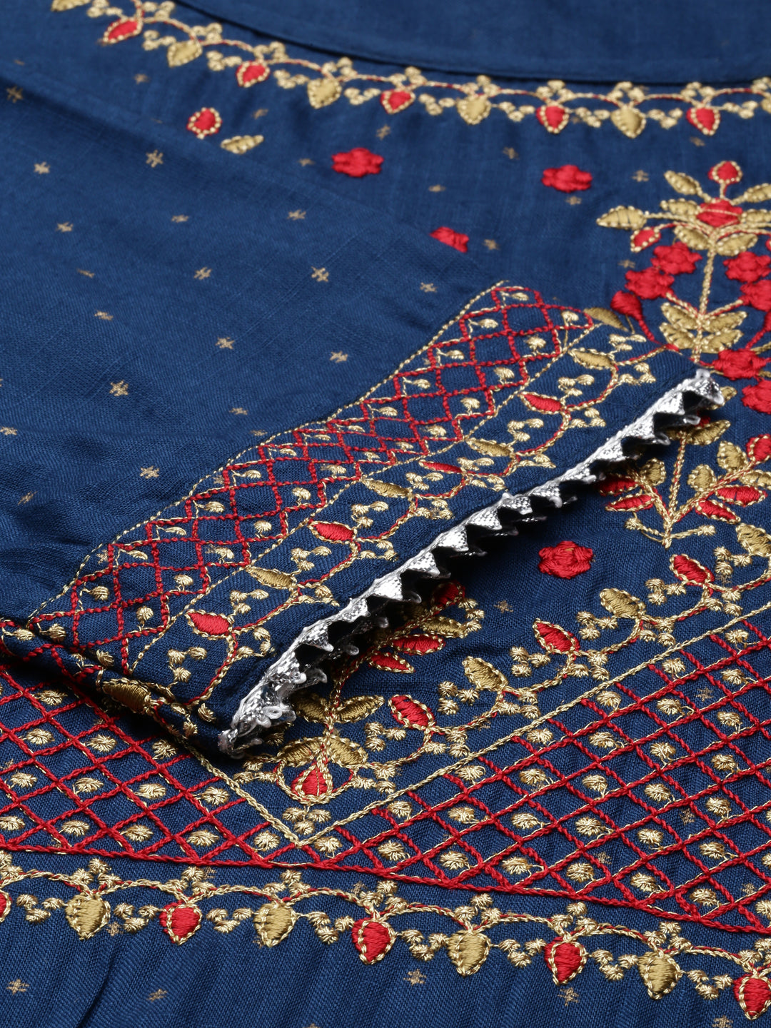 Neerus Blue rayon embroidered straight kurti - detail view 3