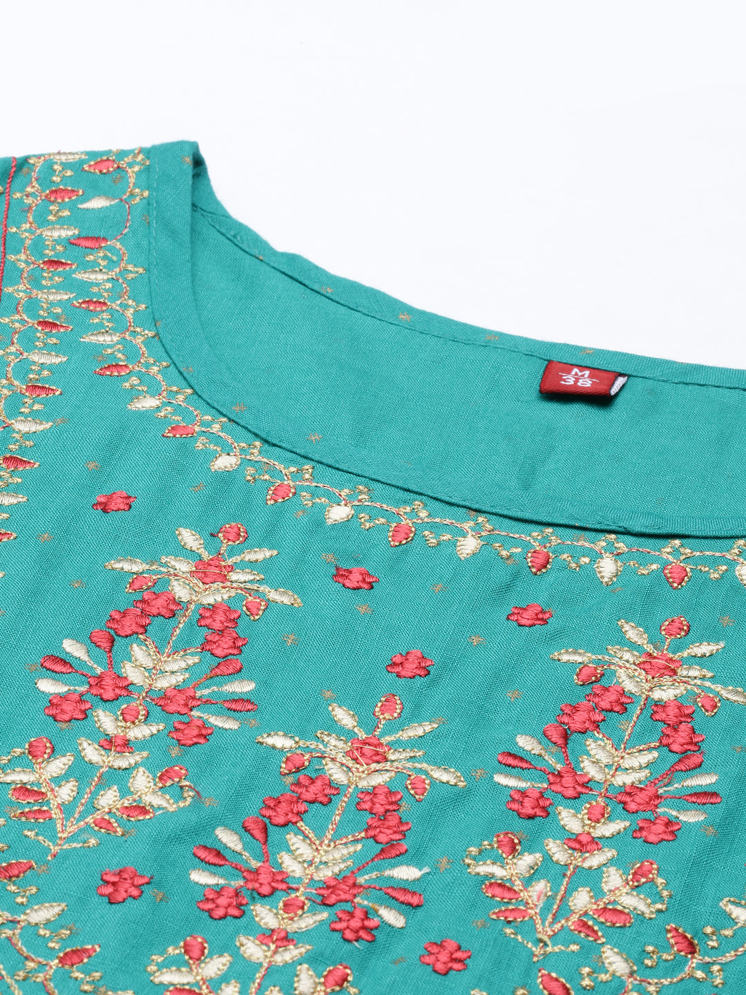 Neerus Green rayon embroidered kurti - detail view 3
