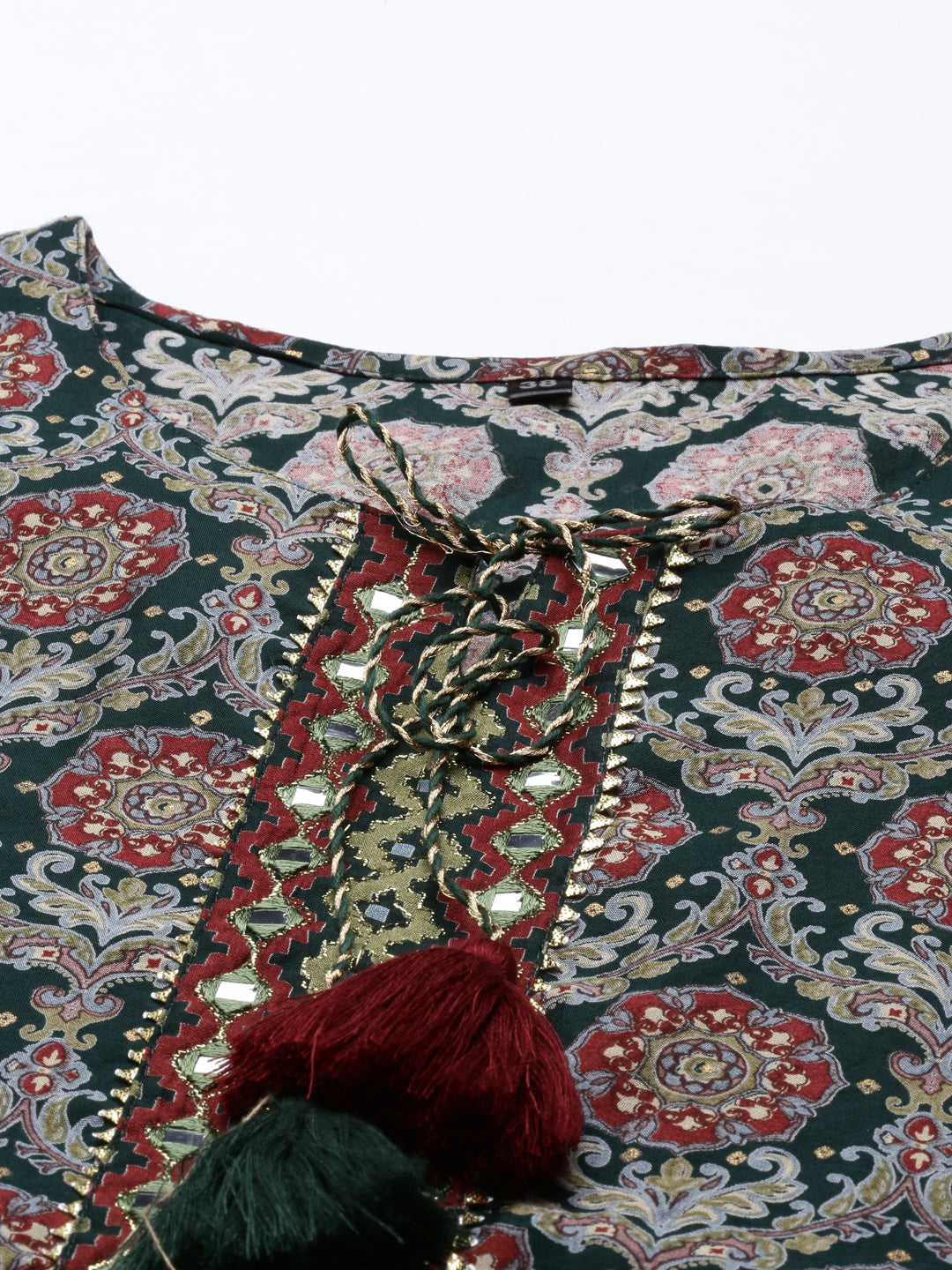 Neerus Green Rayon Mirror Work Kurti - detail view 2