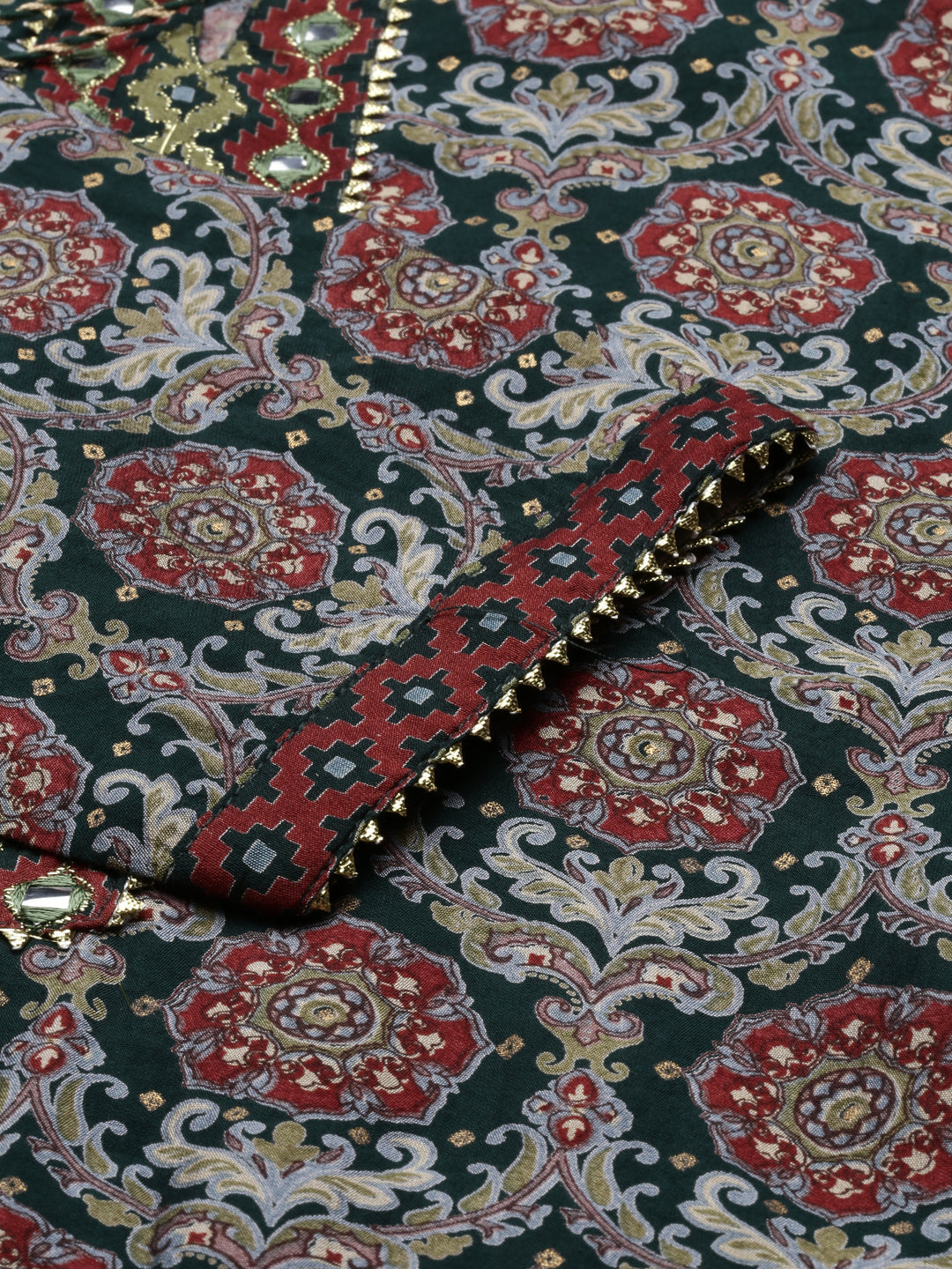 Neerus Green Rayon Mirror Work Kurti - detail view 3