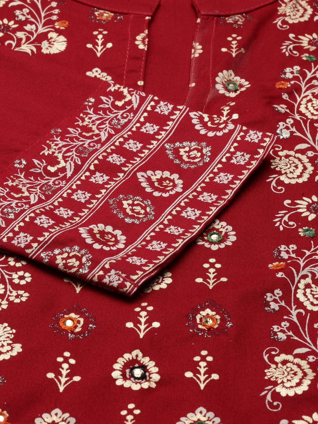 Neerus Red rayon printed kurta straight silhouette - detail view 4