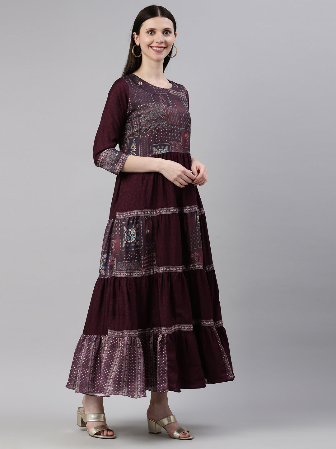 Neerus Purple silk gown maxi silhouette - detail view 1