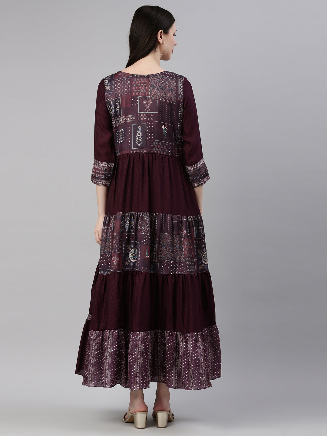 Neerus Purple silk gown maxi silhouette - detail view 2