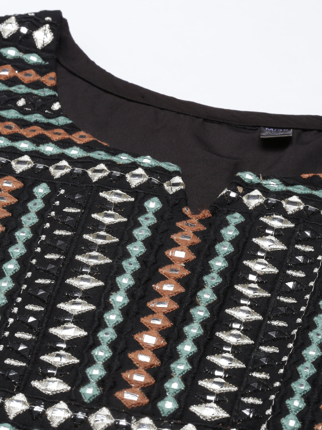 Neerus Black cotton mirror work tiered kurti - detail view 3