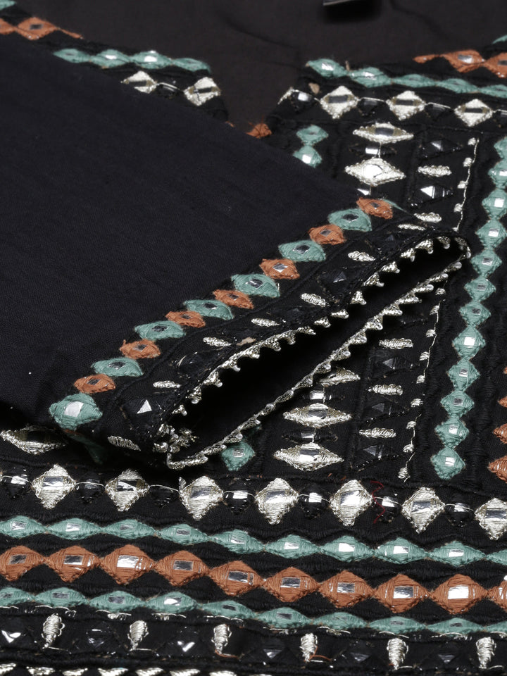 Neerus Black cotton mirror work tiered kurti - detail view 4