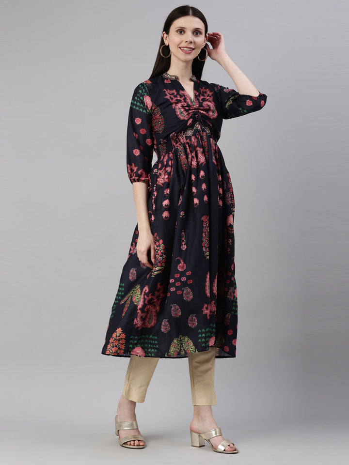 Neerus Blue modal printed kurti - detail view 1