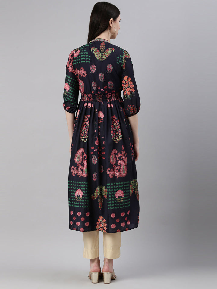 Neerus Blue modal printed kurti - detail view 2