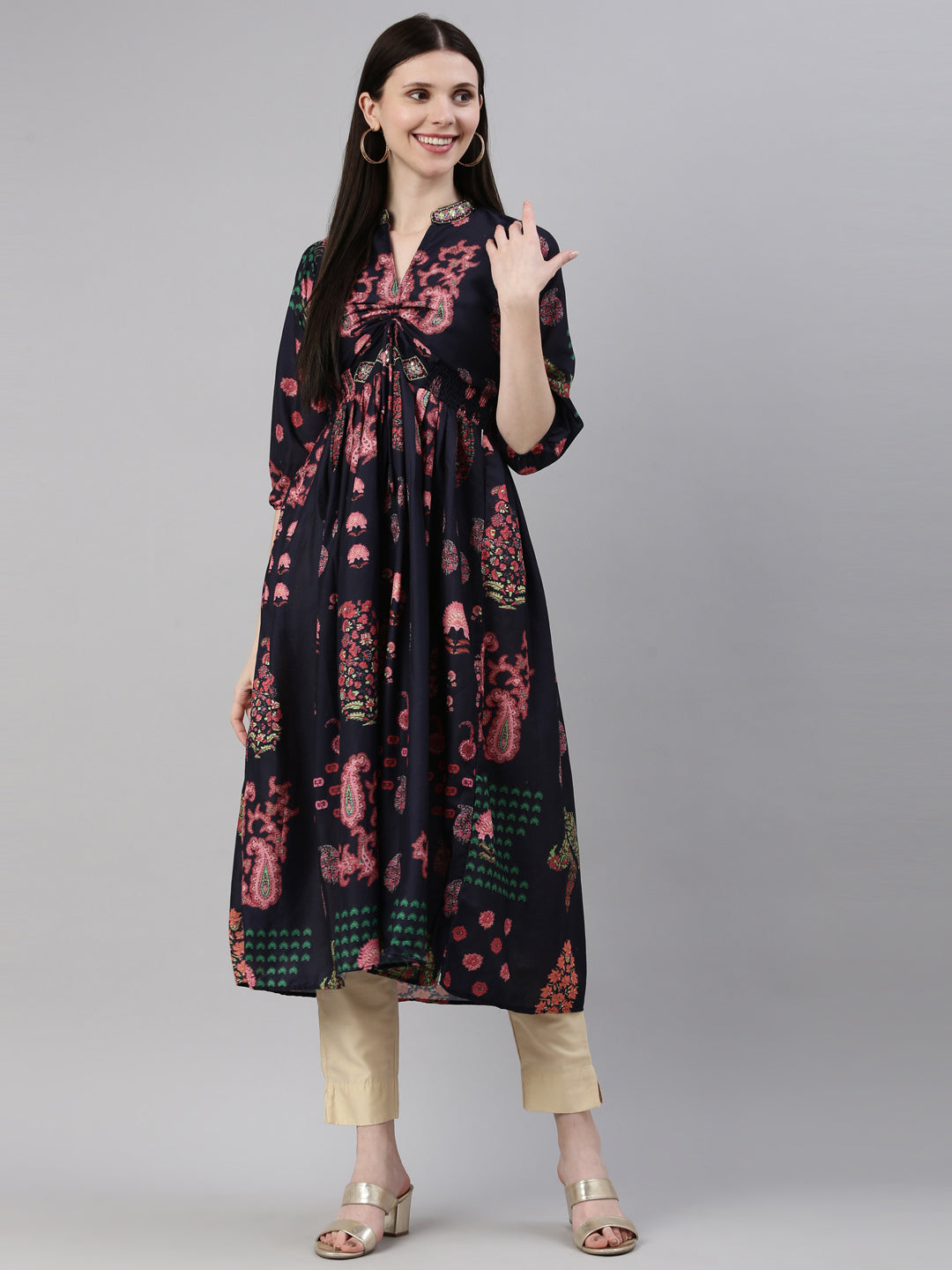 Neerus Blue modal printed kurti - detail view 3