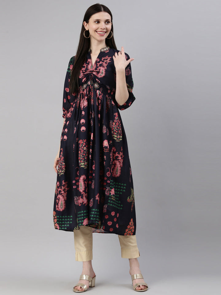 Neerus Blue modal printed kurti - detail view 3