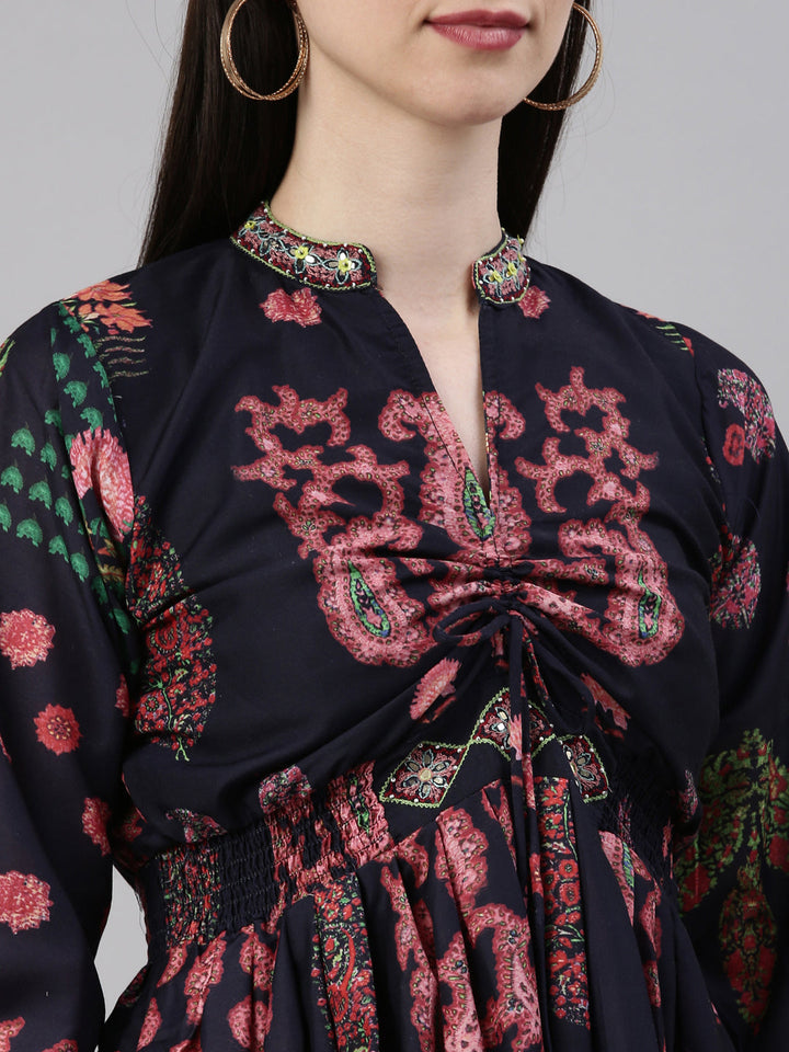 Neerus Blue modal printed kurti - detail view 5