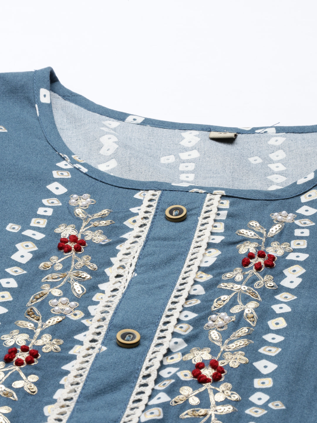 Neerus Blue Rayon Printed Kurti Bandhani - detail view 2