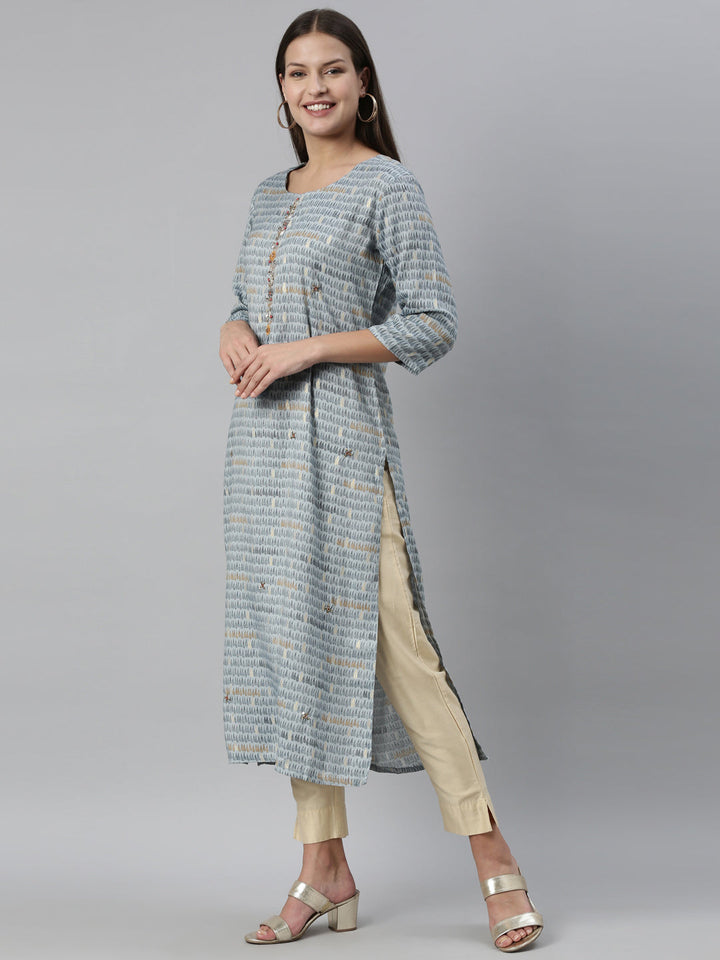 Neerus Blue rayon solid kurti - side view