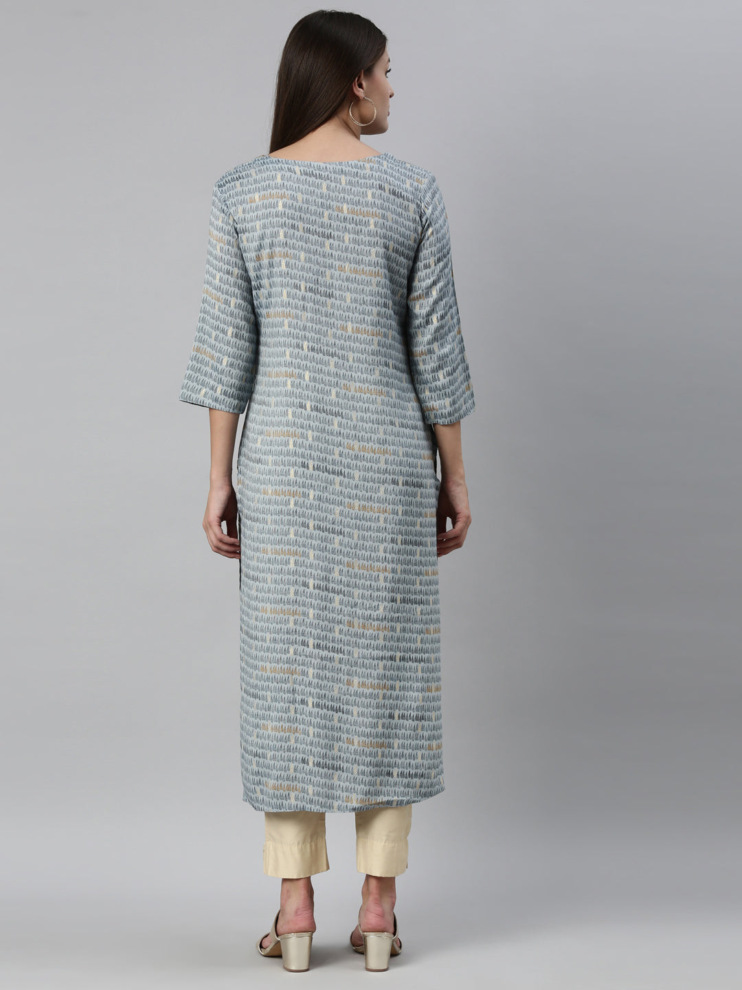 Neerus Blue rayon solid kurti - detail view 2