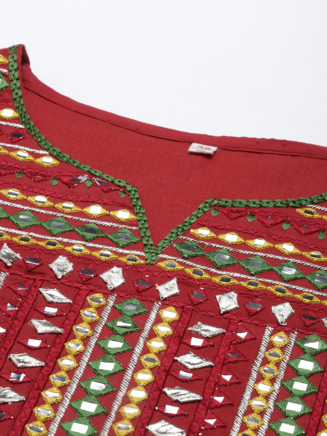 Neerus Maroon cotton embroidered anarkali kurti - back view