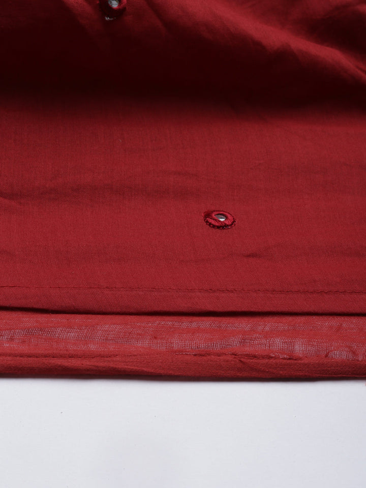 Neerus Maroon cotton embroidered anarkali kurti - detail view 5