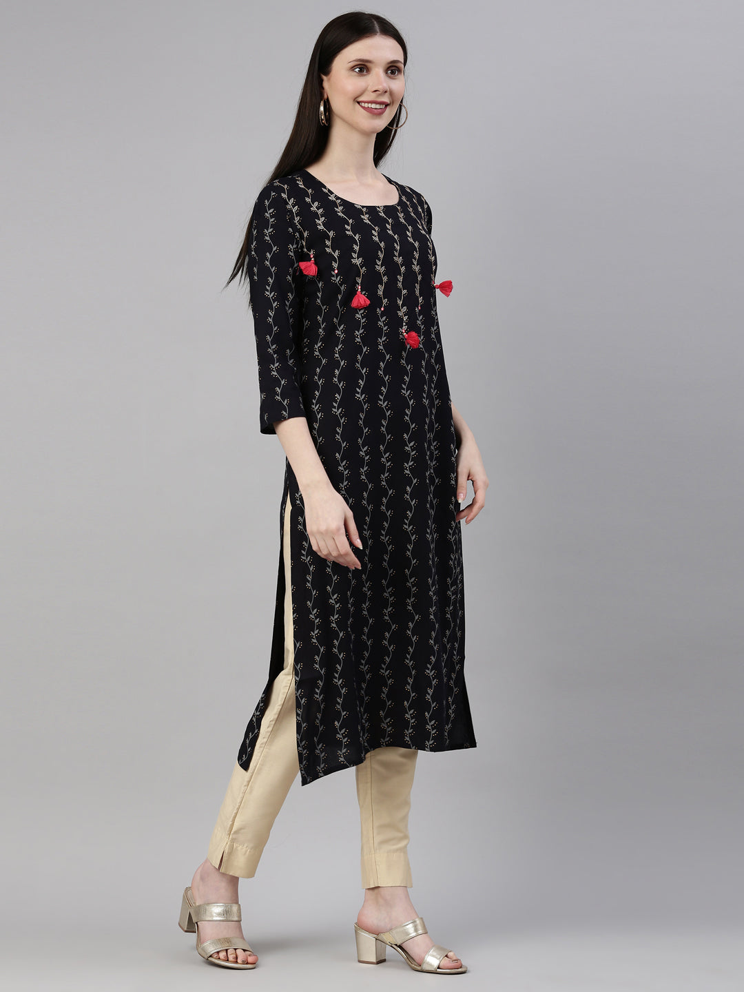 Neerus Blue Rayon Solid Kurta - detail view 1
