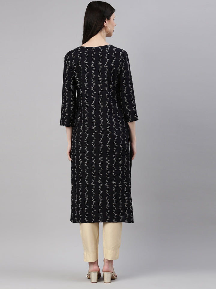 Neerus Blue Rayon Solid Kurta - detail view 2