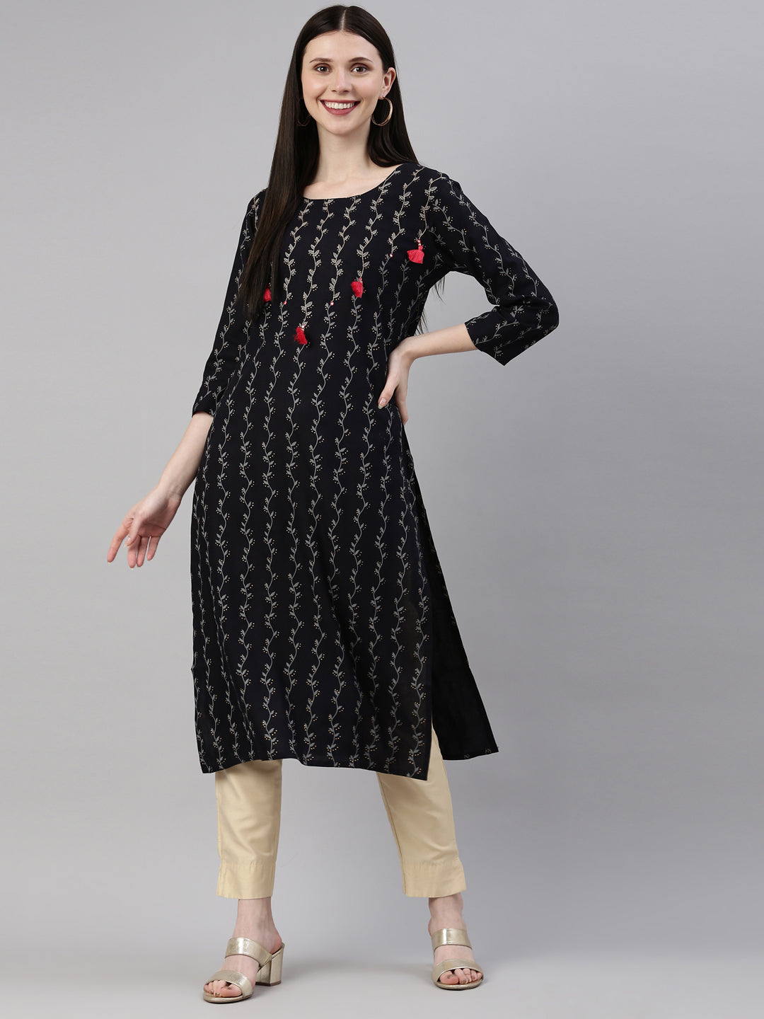Neerus Blue Rayon Solid Kurta - detail view 3