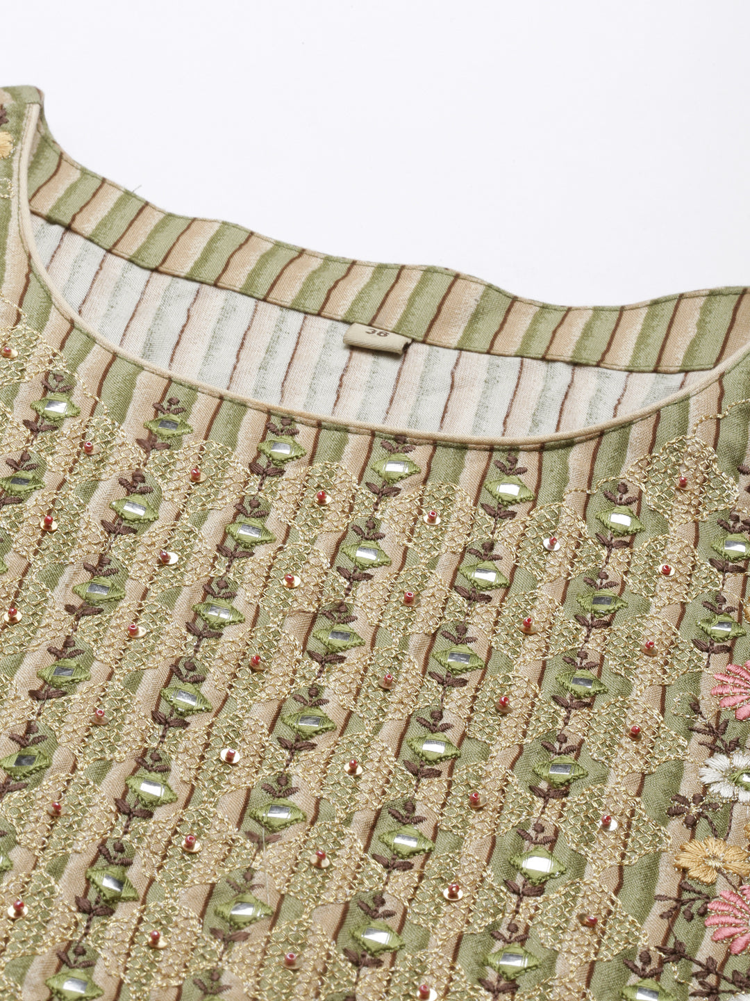 Neerus Green rayon straight kurti - detail view 6
