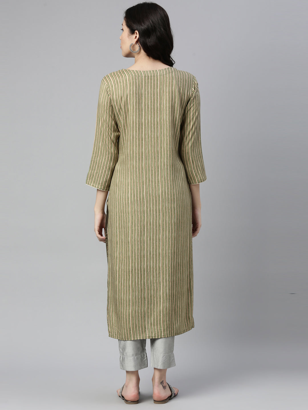Neerus Green rayon straight kurti - detail view 1