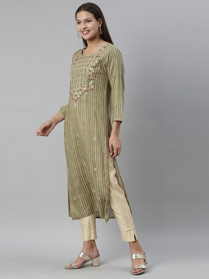 Neerus Green rayon straight kurti - detail view 7