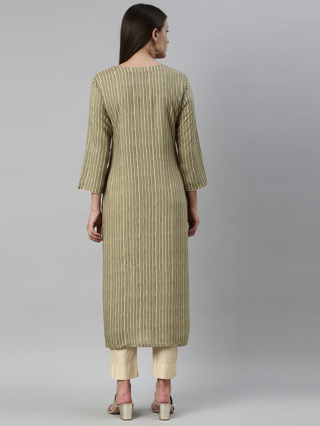 Neerus Green rayon straight kurti - detail view 9