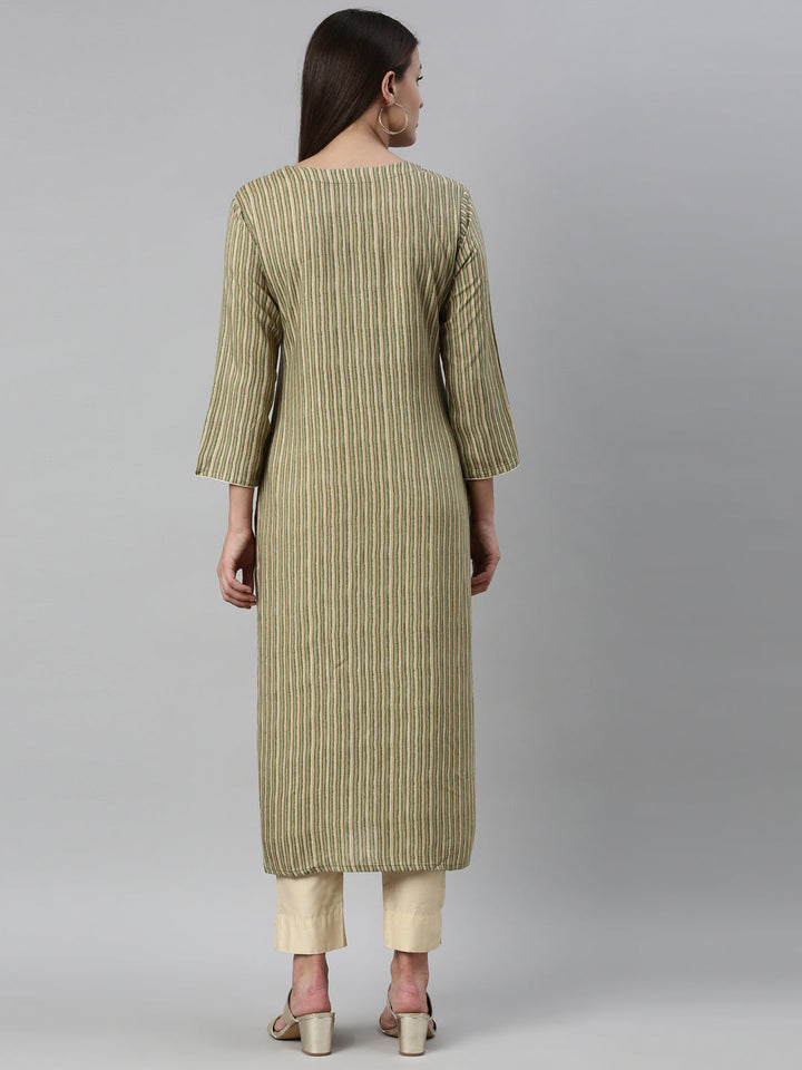 Neerus Green rayon straight kurti - detail view 9