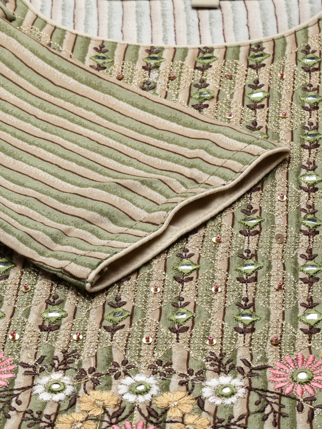 Neerus Green rayon straight kurti - detail view 5
