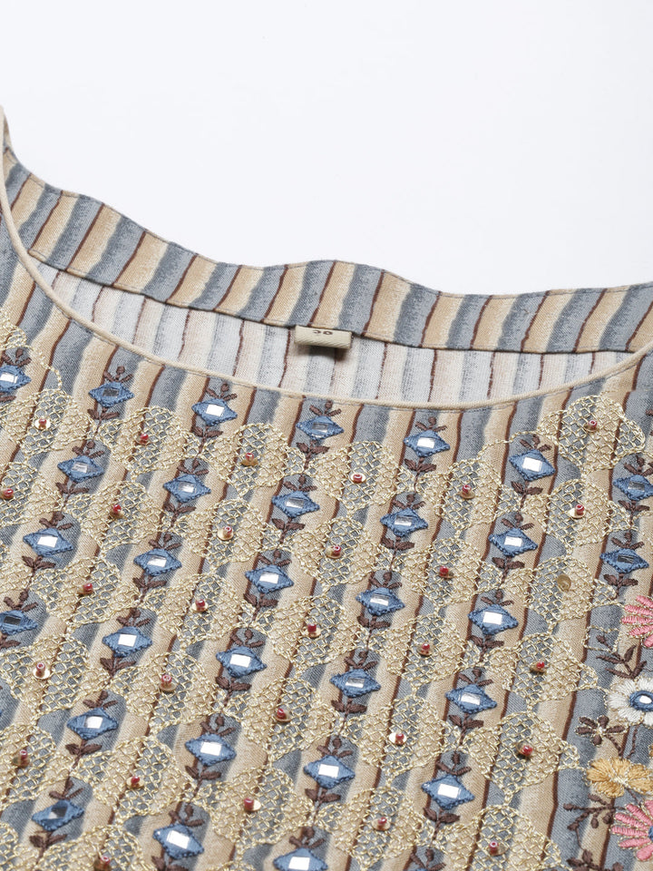 Neerus Grey rayon straight kurta - detail view 6
