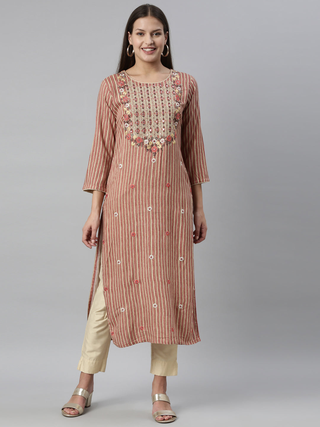 Neerus Orange rayon solid kurti - detail view 6