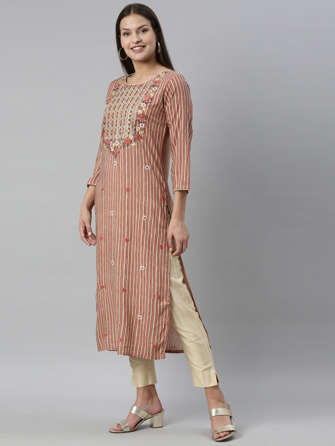 Neerus Orange rayon solid kurti - side view