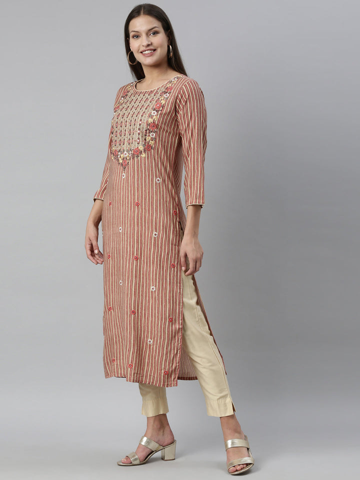 Neerus Orange rayon solid kurti - side view