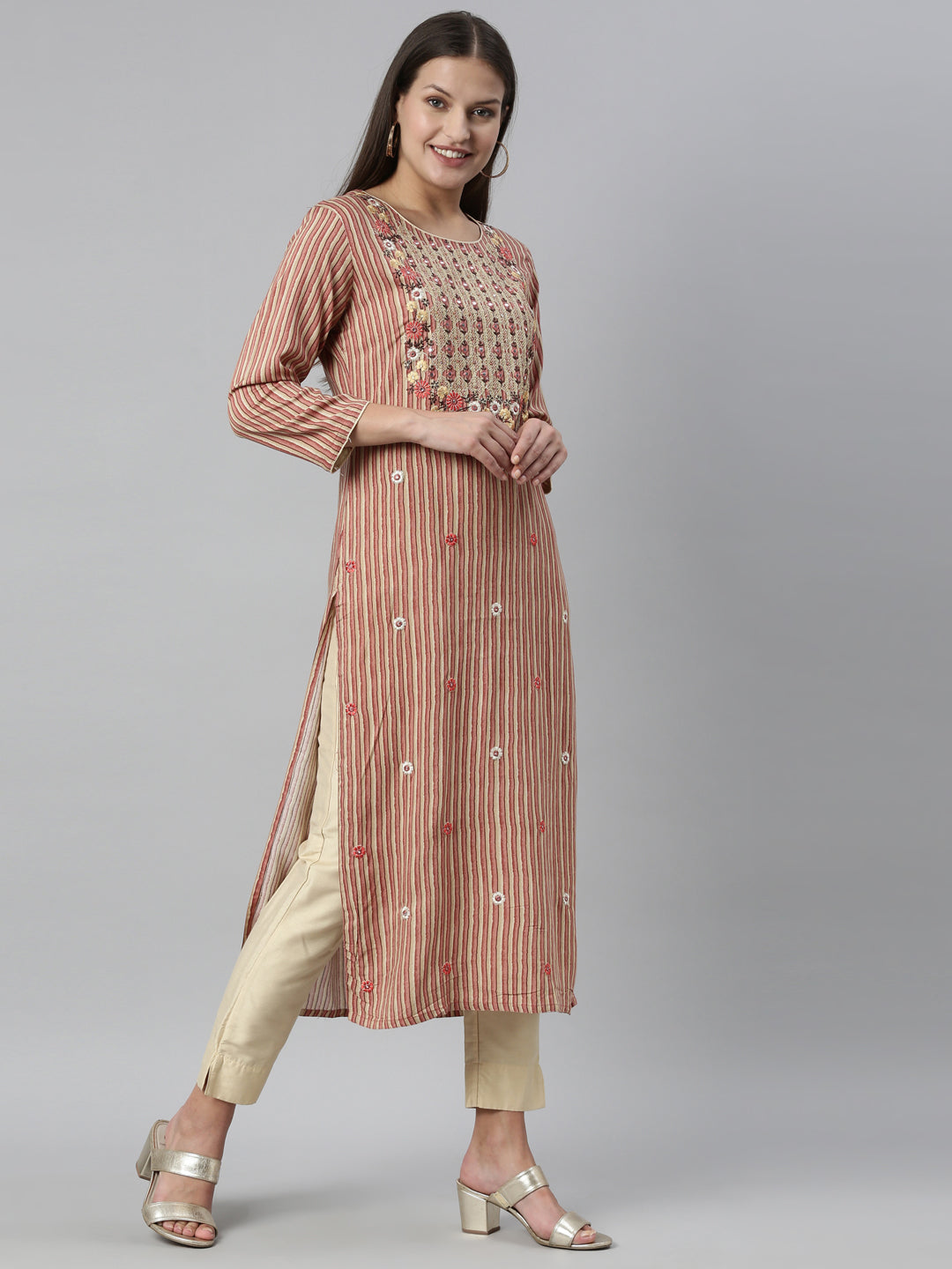 Neerus Orange rayon solid kurti - detail view 1