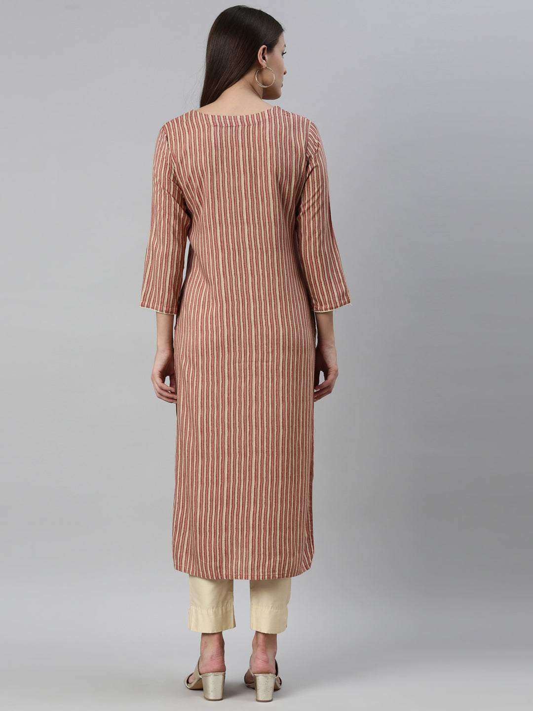 Neerus Orange rayon solid kurti - detail view 2