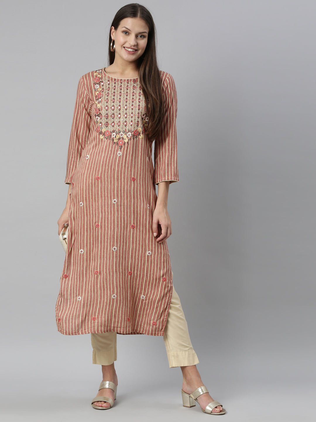 Neerus Orange rayon solid kurti - detail view 3