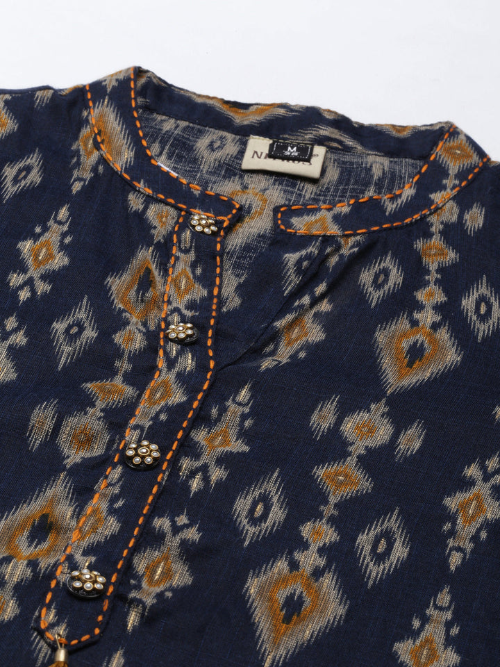 Neerus Blue rayon solid kurti - back view