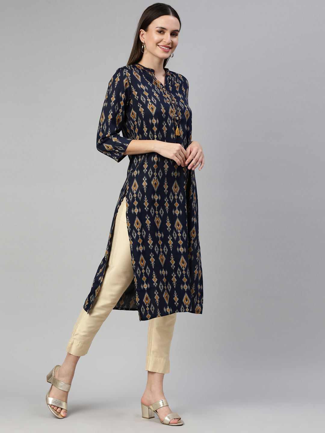 Neerus Blue rayon solid kurti - detail view 1