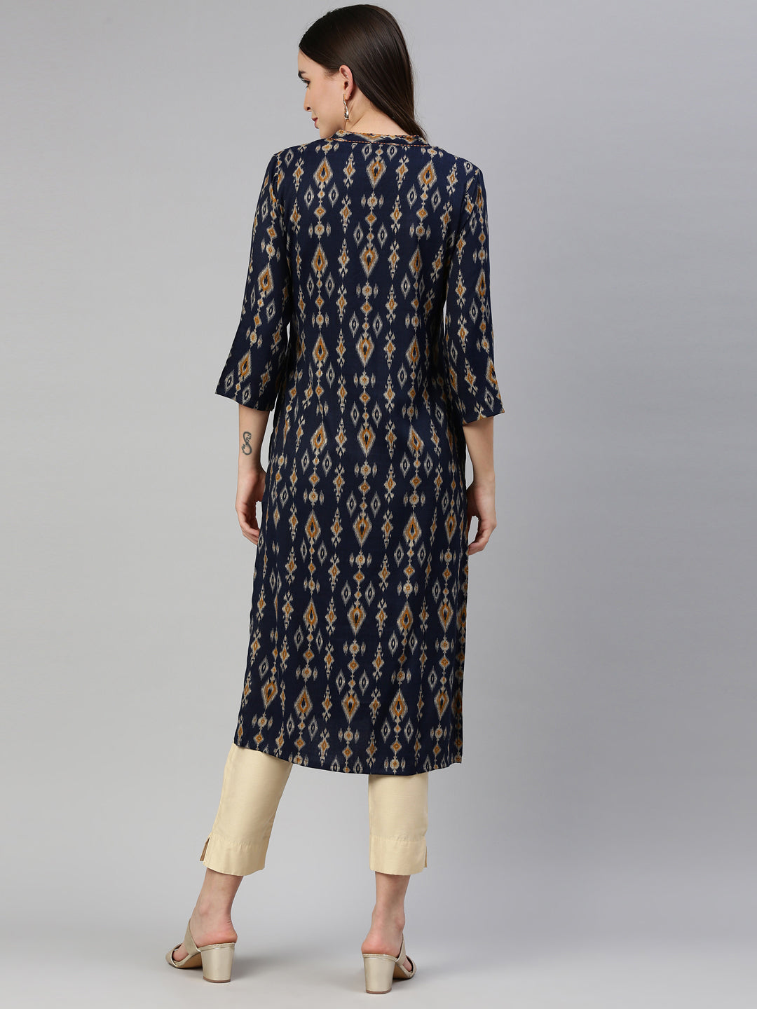 Neerus Blue rayon solid kurti - detail view 2