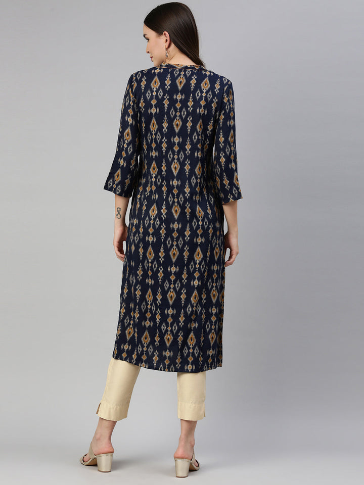 Neerus Blue rayon solid kurti - detail view 2