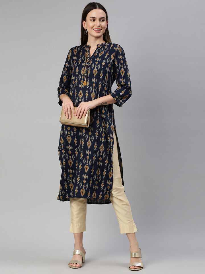 Neerus Blue rayon solid kurti - detail view 3