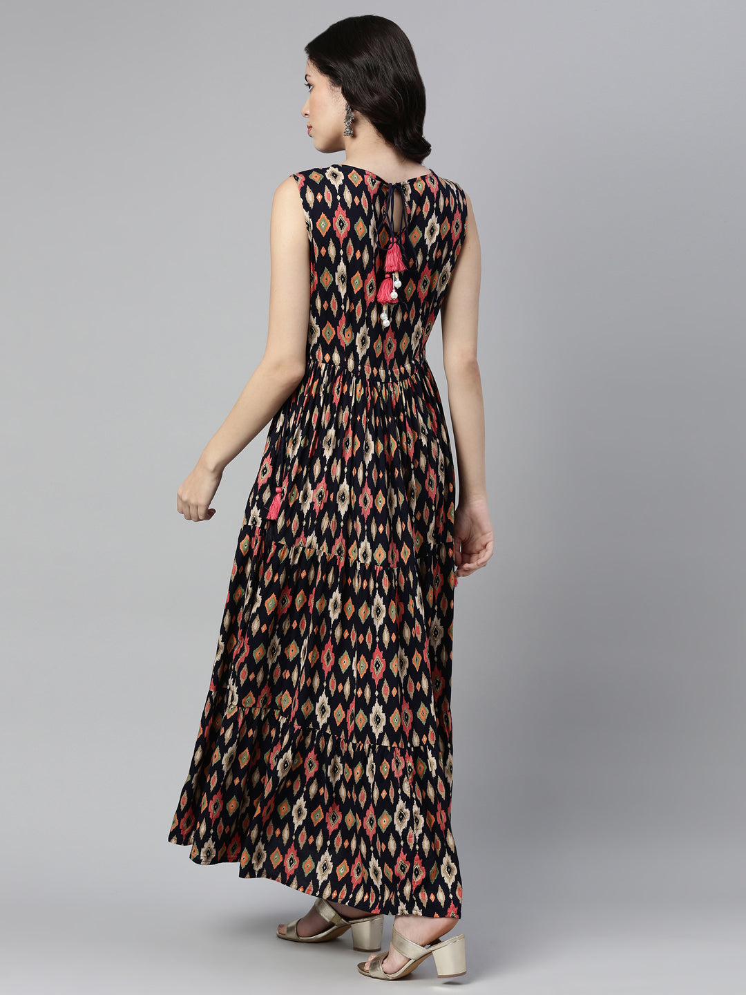 Neerus Blue Rayon Embellished Anarkali Kurta - back view