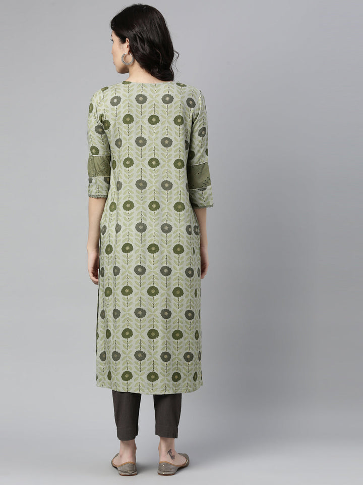 Neerus Green rayon mirror work kurti - back view