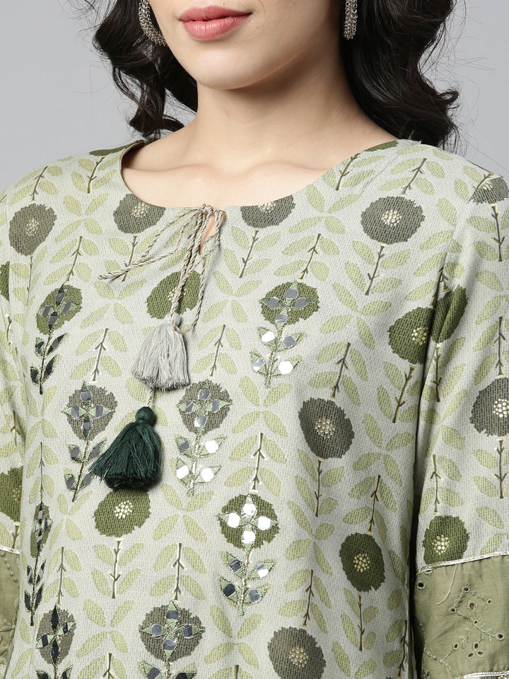 Neerus Green rayon mirror work kurti - side view