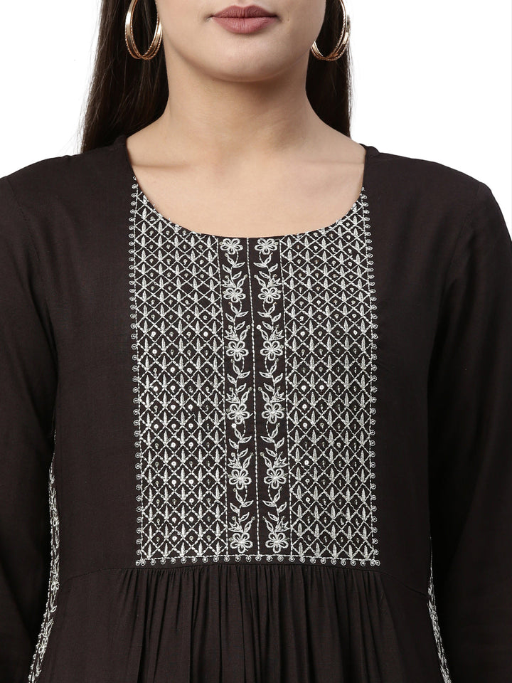 Neerus Black rayon solid kurti - back view