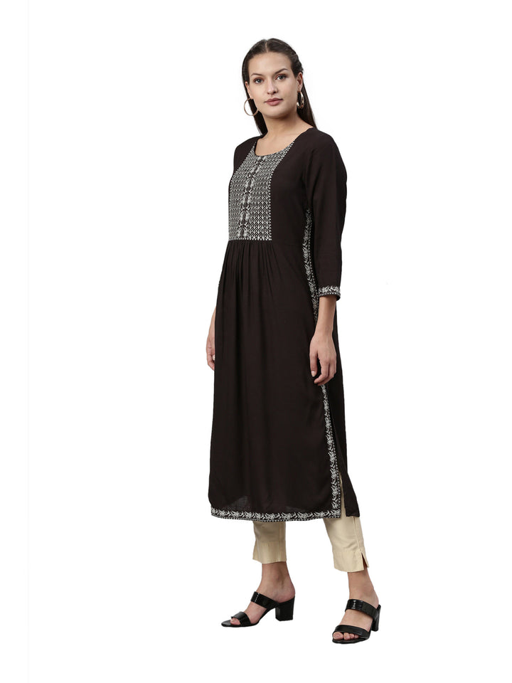 Neerus Black rayon solid kurti - side view