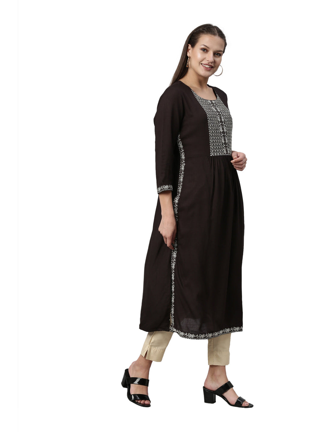 Neerus Black rayon solid kurti - detail view 1